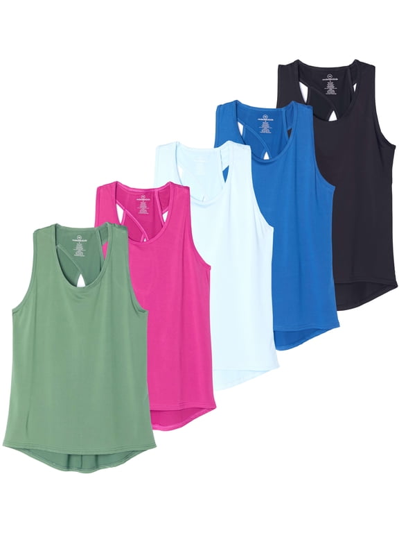 5 Pack: Women's Crossback Keyhole Open Back Workout Tank Top Dry-Fit Sleeveless Yoga Gym (Available In Plus)