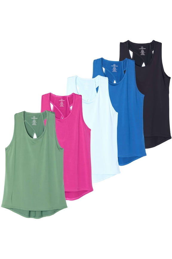 5 Pack: Women's Crossback Keyhole Open Back Workout Tank Top Dry-Fit Sleeveless Yoga Gym (Available In Plus)