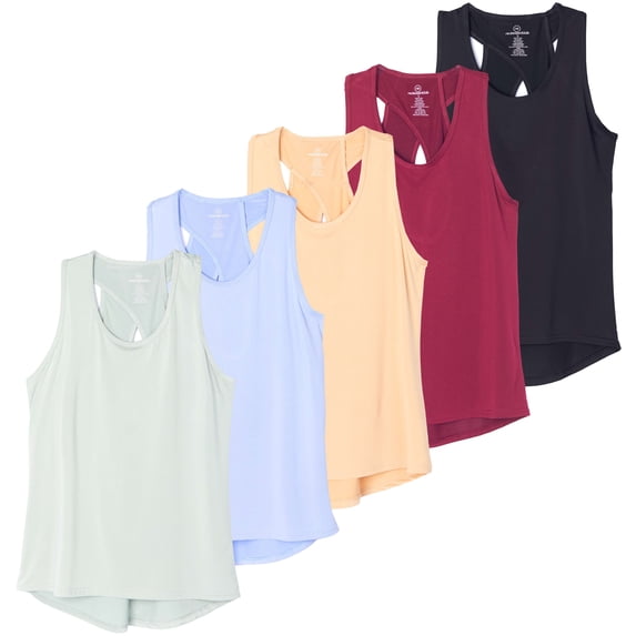 Real Essentials 5 Pack: Women's Crossback Keyhole Open Back Workout Tank Top Dry-Fit Sleeveless Yoga Gym (Available In Plus)