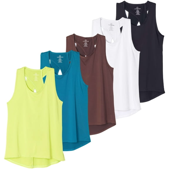 Real Essentials 5 Pack: Women's Crossback Keyhole Open Back Workout Tank Top Dry-Fit Sleeveless Yoga Gym (Available In Plus)