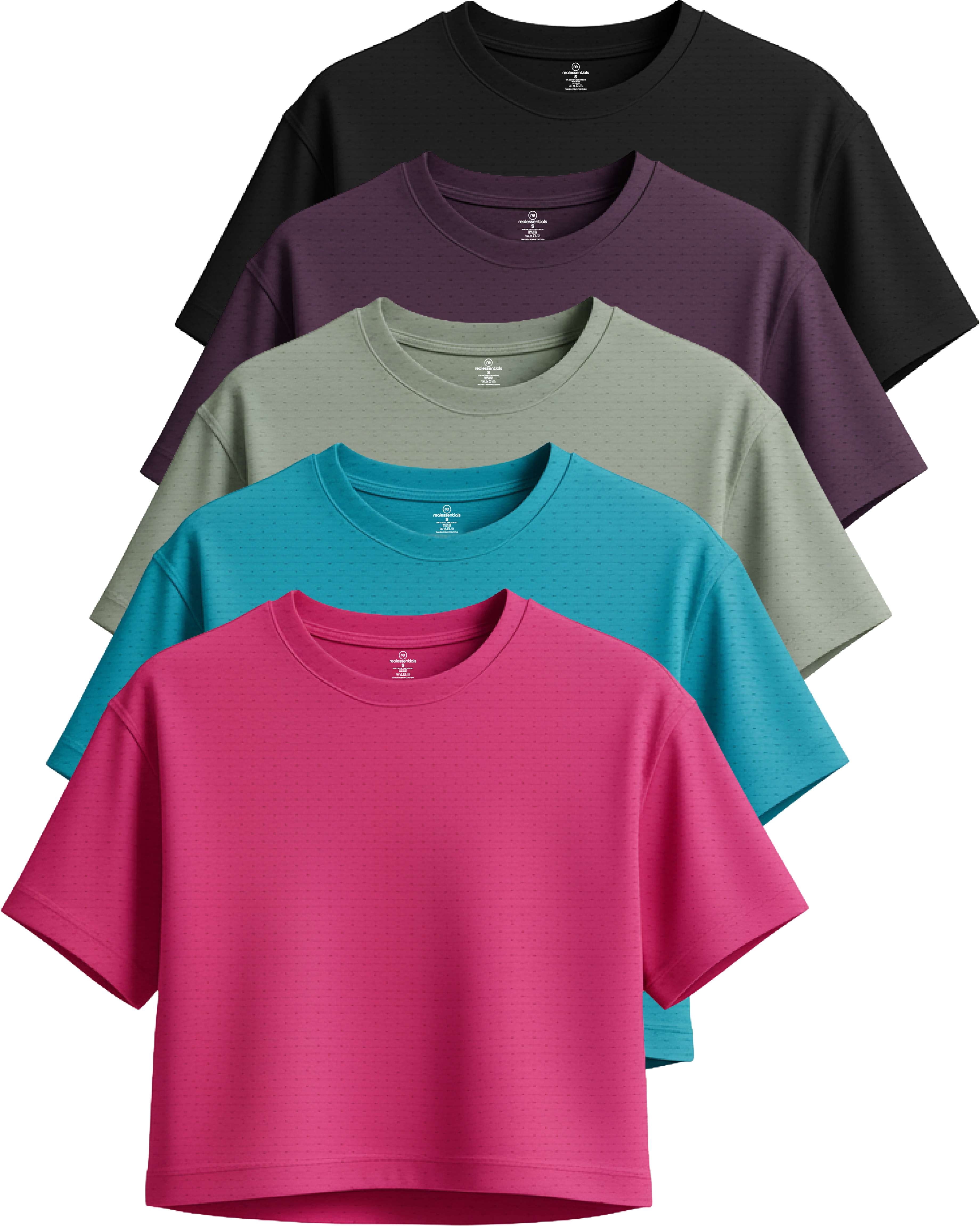 Real Essentials Workout Real Essentials 5 Pack: Women's Dry-Fit Breeze Tech Crop Tops – Short ...