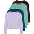 thumbnail image 1 of Real Essentials 5 Pack: Women's Dry Fit Crop Top - Long Sleeve Crew Neck Stretch Athletic Tee (Available in Plus Size), 1 of 7