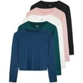 thumbnail image 1 of Real Essentials 5 Pack: Women's Dry Fit Crop Top - Long Sleeve Crew Neck Stretch Athletic Tee (Available in Plus Size), 1 of 7