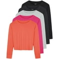 thumbnail image 1 of Real Essentials 5 Pack: Women's Dry Fit Crop Top - Long Sleeve Crew Neck Stretch Athletic Tee (Available in Plus Size), 1 of 7