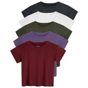 5 Pack: Women's Dry Fit Crop Top - Short Sleeve Crew Neck Stretch Athletic Tee (Available in Plus Size) deal from Walmart