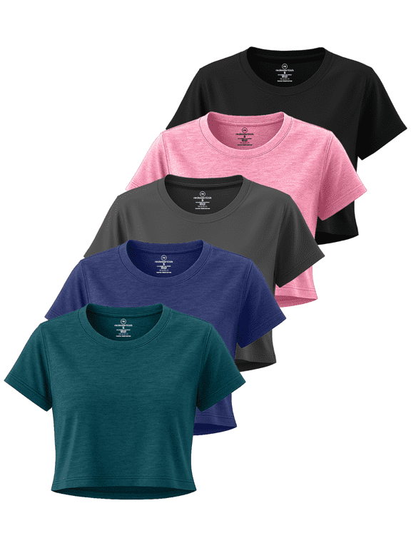 5 Pack Women's Dry Fit Crop Top Workout T Shirts Short Sleeve Athletic Gym