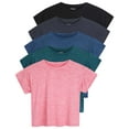 thumbnail image 1 of Real Essentials 5 Pack: Women's Dry Fit Crop Top - Short Sleeve Crew Neck Stretch Athletic Tee (Available in Plus Size), 1 of 5