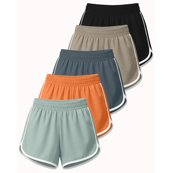 Real Essentials 5 Pack: Women’s Dry-Fit Dolphin Shorts – Athletic Running Workout Gym Lounge Active Casual (Plus Available)