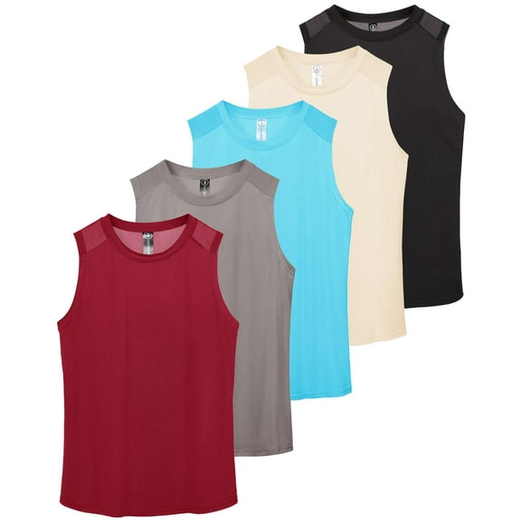 Real Essentials 5 Pack: Women's Dry-Fit Racerback Muscle Tank Tops –Workout Shirts Mesh Insert, Athletic (Available in Plus)