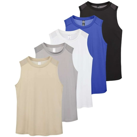 Real Essentials 5 Pack: Women's Dry-Fit Racerback Muscle Tank Tops –Workout Shirts Mesh Insert, Athletic (Available in Plus)