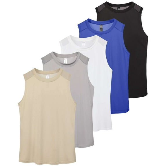 Real Essentials 5 Pack: Women's Dry-Fit Racerback Muscle Tank Tops –Workout Shirts Mesh Insert, Athletic (Available in Plus)