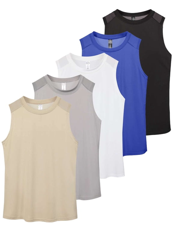 5 Pack: Women's Dry-Fit Racerback Muscle Tank Tops –Workout Shirts Mesh Insert, Athletic (Available in Plus)