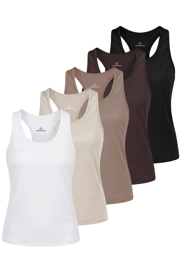 5 Pack: Women's Dry Fit Racerback Tank Top High-Hip Length Sleeveless Athletic Shirts Workout Yoga Gym