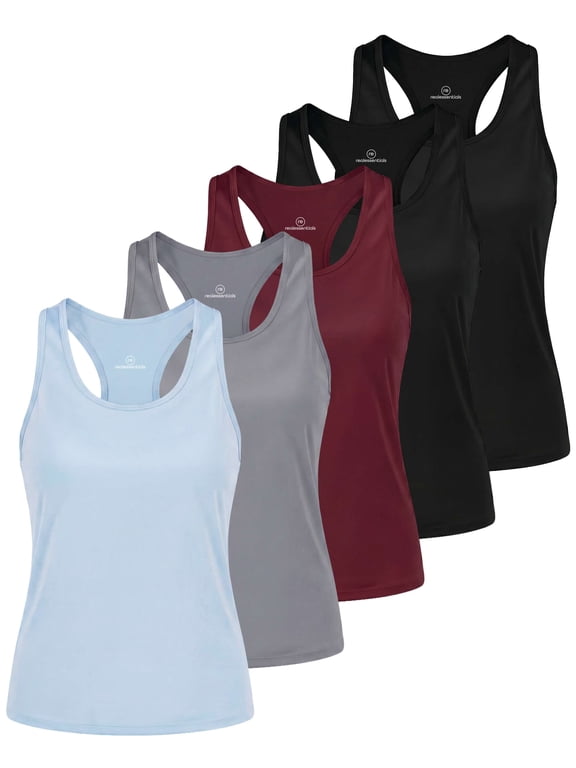 5 Pack: Women's Dry Fit Racerback Tank Top High-Hip Length Sleeveless Athletic Shirts Workout Yoga Gym