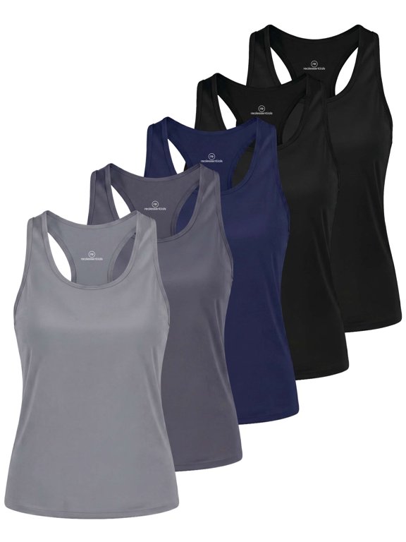 5 Pack: Women's Dry Fit Racerback Tank Top High-Hip Length Sleeveless Athletic Shirts Workout Yoga Gym