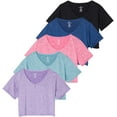 thumbnail image 1 of Real Essentials 5 Pack: Women's Dry-Fit Short Sleeve V-Neck Crop Top Boxy Athletic Tee, 1 of 6