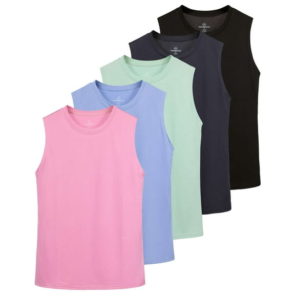 Real Essentials 5 Pack: Women's Dry-Fit Tank Top - Racerback Sleeveless T-Shirt Athletic Workout Gym Shirt (Plus Available)