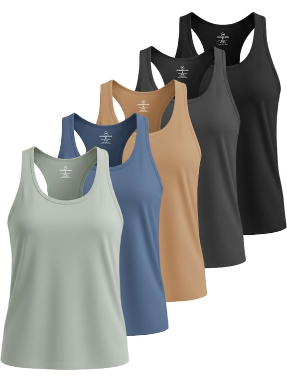 5 Pack: Women's Dry Fit Tank Top - Racerback Sleeveless Workout Athletic Gym Shirt (Available in Plus)