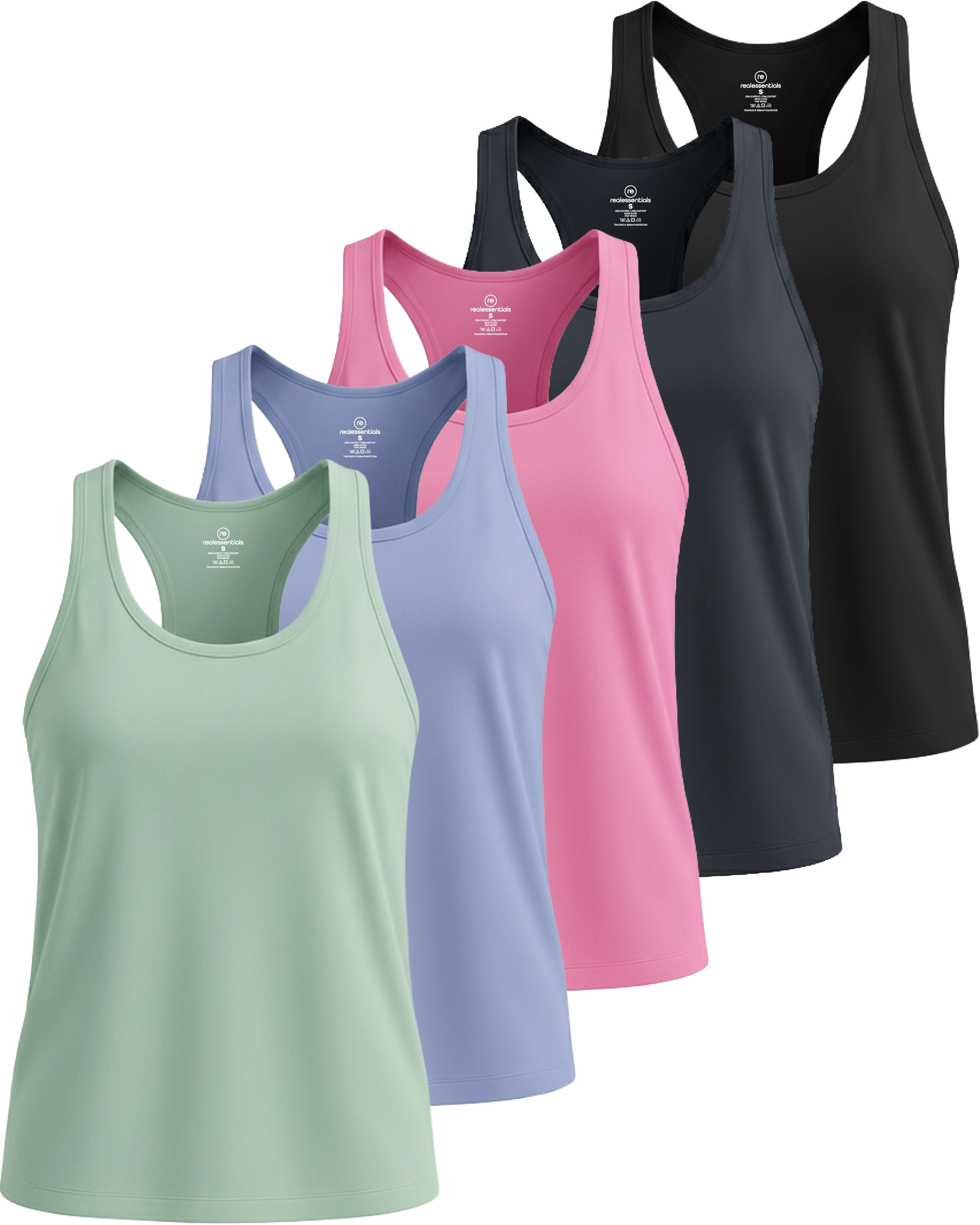 Real Essentials Workout Real Essentials 5 Pack: Women's Dry Fit Tank Top - Racerback Sleeveless ...