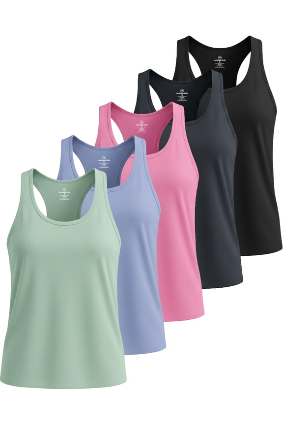 5 Pack: Women's Dry Fit Tank Top - Racerback Sleeveless Workout Athletic Gym Shirt (Available in Plus)