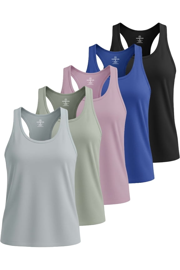 5 Pack: Women's Dry Fit Tank Top - Racerback Sleeveless Workout Athletic Gym Shirt (Available in Plus)