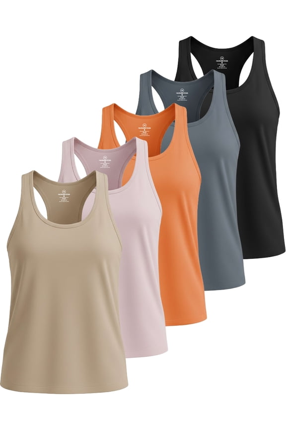 5 Pack: Women's Dry Fit Tank Top - Racerback Sleeveless Workout Athletic Gym Shirt (Available in Plus)
