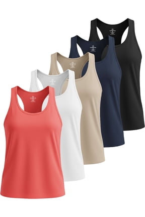 5 Pack: Women's Dry Fit Tank Top - Racerback Sleeveless Workout Athletic Gym Shirt (Available in Plus)