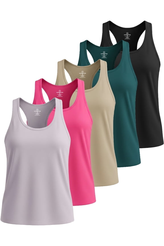 5 Pack: Women's Dry Fit Tank Top - Racerback Sleeveless Workout Athletic Gym Shirt (Available in Plus)