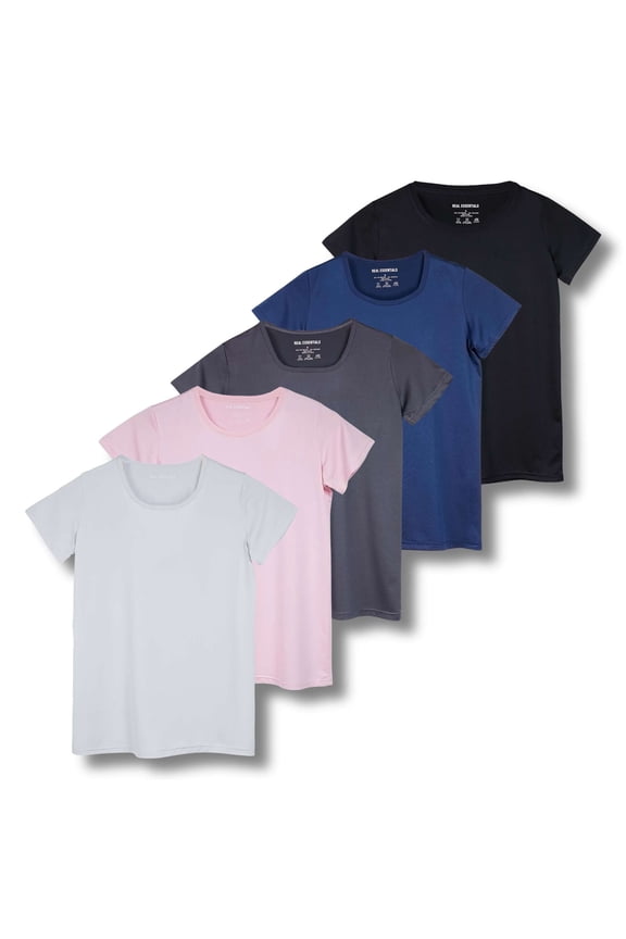 5 Pack: Women's Dry Fit Tech Stretch Short-Sleeve Crew Neck Athletic T-Shirt (Available in Plus Size)