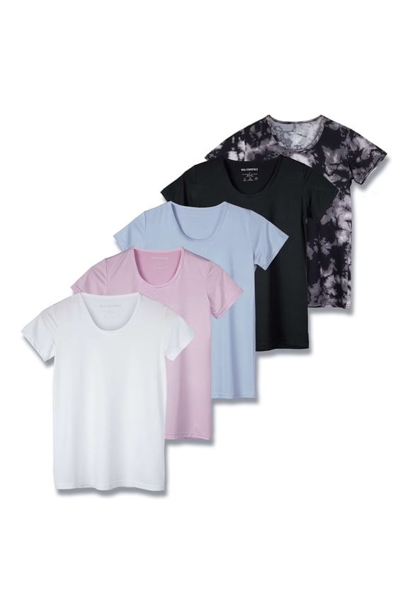 5 Pack: Women's Dry Fit Tech Stretch Short-Sleeve Crew Neck Athletic T-Shirt (Available in Plus Size)
