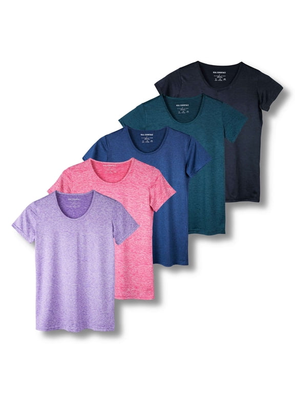 5 Pack: Women's Dry Fit Tech Stretch Short-Sleeve Crew Neck Athletic T-Shirt (Available in Plus Size)