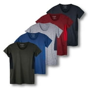 Real Essentials 5 Pack: Women's Dry Fit Tech Stretch Short-Sleeve Crew Neck Athletic T-Shirt (Available in Plus Size)