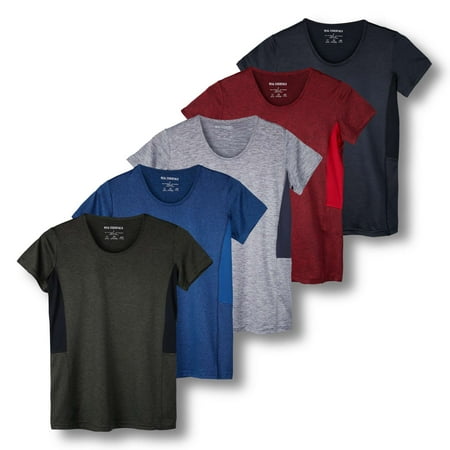 Real Essentials 5 Pack: Women's Dry Fit Tech Stretch Short-Sleeve Crew Neck Athletic T-Shirt (Available in Plus Size)