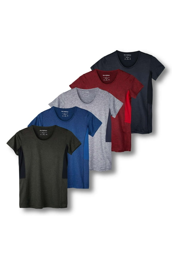 5 Pack: Women's Dry Fit Tech Stretch Short-Sleeve Crew Neck Athletic T-Shirt (Available in Plus Size)