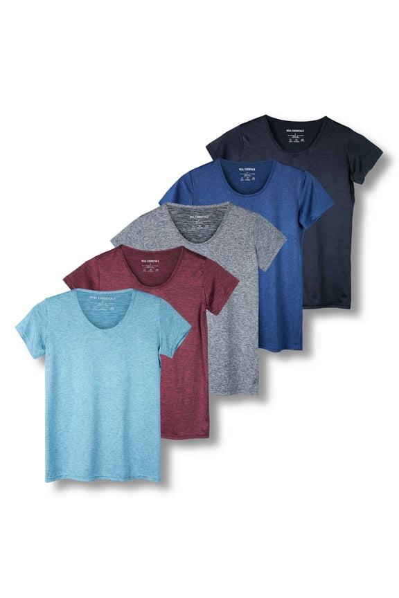 5 Pack: Women's Dry Fit Tech Stretch Short-Sleeve Crew Neck Athletic T-Shirt (Available in Plus Size)