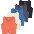 thumbnail image 1 of Real Essentials 5 Pack: Women's Dry-Fit Twist Front Knot Sleeveless Crop Tank Top - Dance Workout Athletic Yoga Cropped Top, 1 of 6