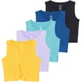 thumbnail image 1 of Real Essentials 5 Pack: Women's Dry-Fit Twist Front Knot Sleeveless Crop Tank Top - Dance Workout Athletic Yoga Cropped Top, 1 of 6