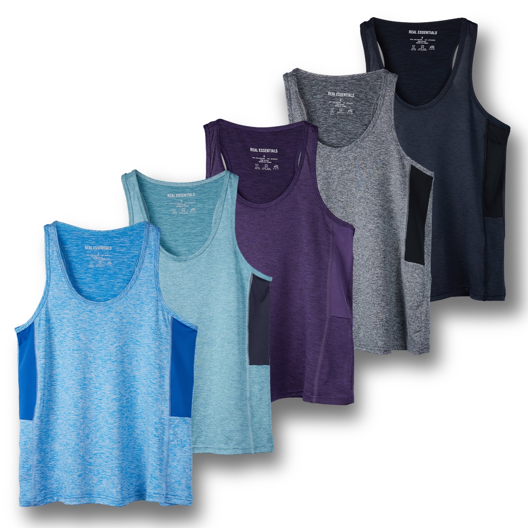 Real Essentials 5-Pack Women's Racerback Tank Top Dry-Fit Athletic ...