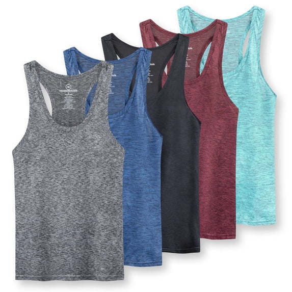 Real Essentials 5-Pack Women's Racerback Tank Top Dry-Fit Athletic Performance Yoga Activewear (Available in Plus Size)
