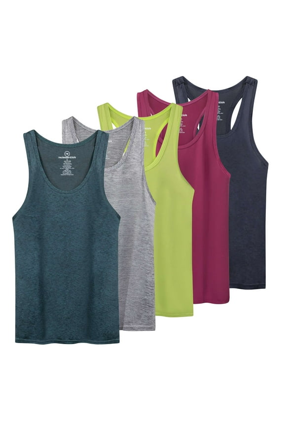 5-Pack Women's Racerback Tank Top Dry-Fit Athletic Performance Yoga Activewear (Available in Plus Size)