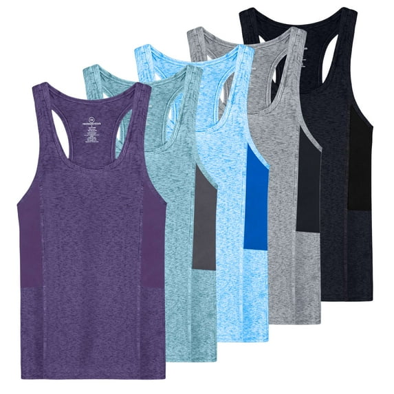 Real Essentials 5-Pack Women's Racerback Tank Top Dry-Fit Athletic Performance Yoga Activewear (Available in Plus Size)