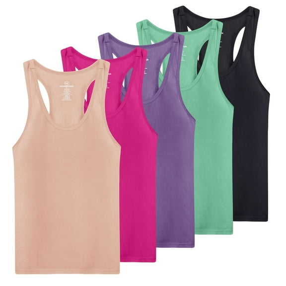 Real Essentials 5-Pack Women's Racerback Tank Top Dry-Fit Athletic Performance Yoga Activewear (Available in Plus Size)