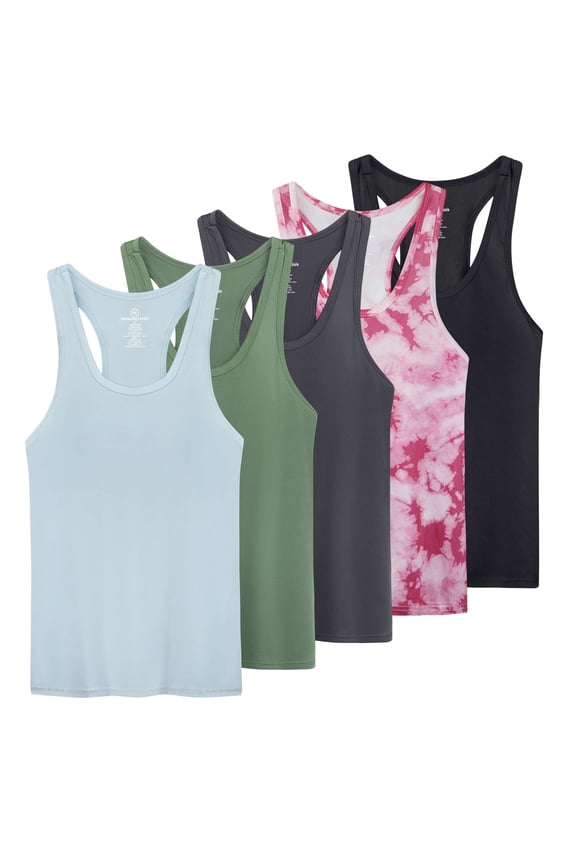 5-Pack Women's Racerback Tank Top Dry-Fit Athletic Performance Yoga Activewear (Available in Plus Size)