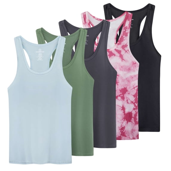 Real Essentials 5-Pack Women's Racerback Tank Top Dry-Fit Athletic Performance Yoga Activewear (Available in Plus Size)