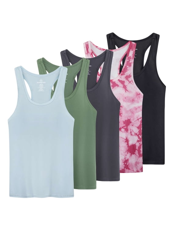 5-Pack Women's Racerback Tank Top Dry-Fit Athletic Performance Yoga Activewear (Available in Plus Size)