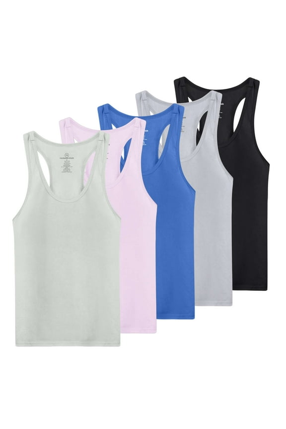 5-Pack Women's Racerback Tank Top Dry-Fit Athletic Performance Yoga Activewear (Available in Plus Size)