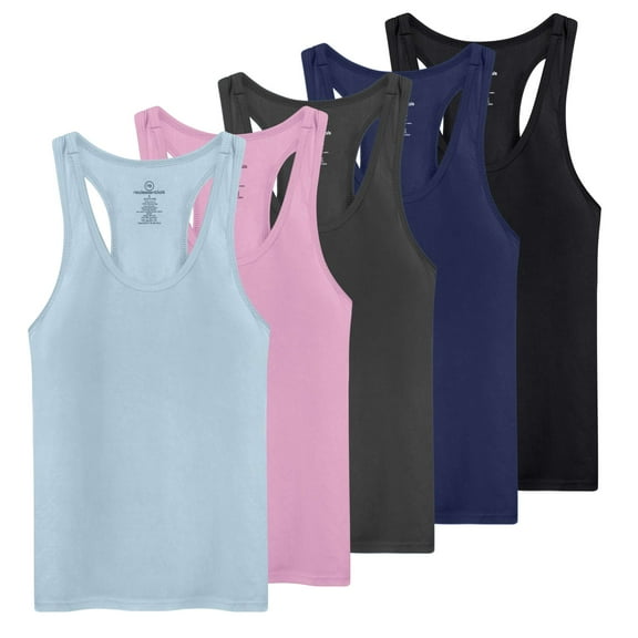 Real Essentials 5-Pack Women's Racerback Tank Top Dry-Fit Athletic Performance Yoga Activewear (Available in Plus Size)