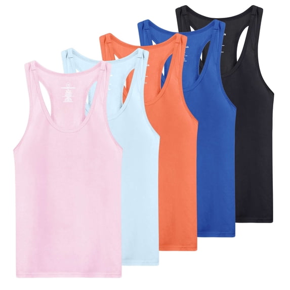 Real Essentials 5-Pack Women's Racerback Tank Top Dry-Fit Athletic Performance Yoga Activewear (Available in Plus Size)