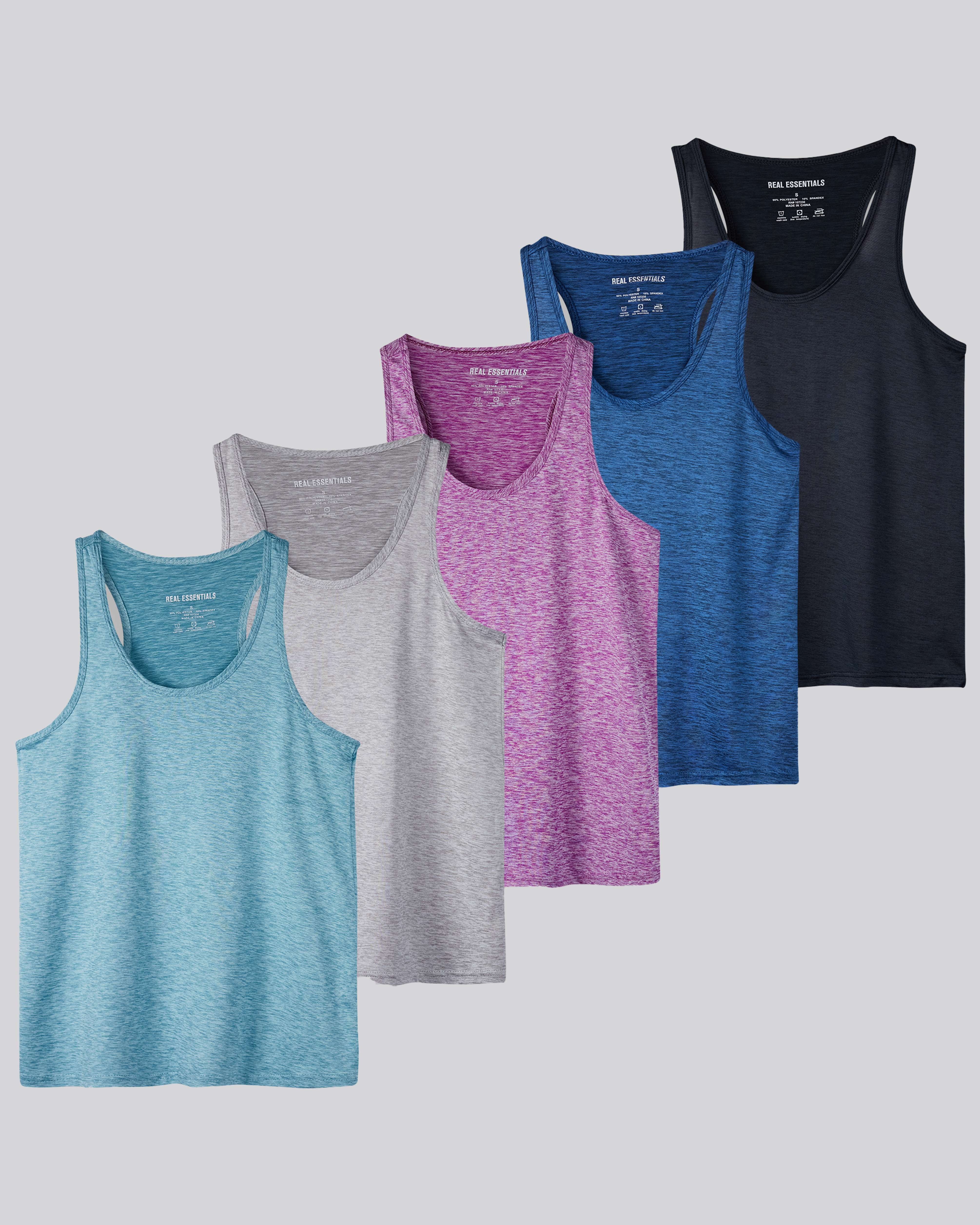 Real Essentials 5-Pack Women's Racerback Tank Top Dry-Fit Athletic Performance Yoga Activewear (Available in Plus Size)