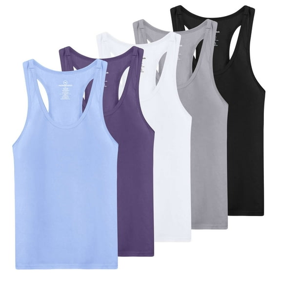 Real Essentials 5-Pack Women's Racerback Tank Top Dry-Fit Athletic Performance Yoga Activewear (Available in Plus Size)